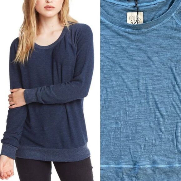 NWT Chaser Slub Jersey Long Sleeve Raglan Lightweight Pullover Sweatshirt Blue S - Picture 1 of 13